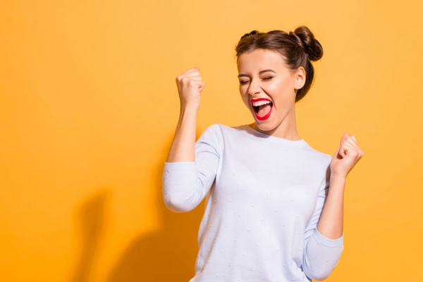 Portrait of her she nice-looking cool attractive lovely lovable winsome sweet crazy cheerful cheery girl having fun great breakthrough isolated on bright vivid shine yellow background.