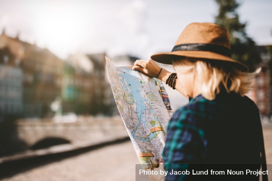 Lady looking at map
