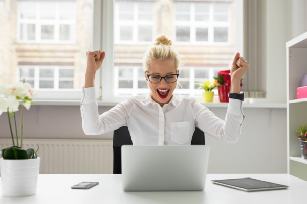 Office person celebrating success