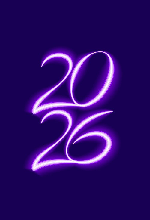 2026 in neon purple on a purple background